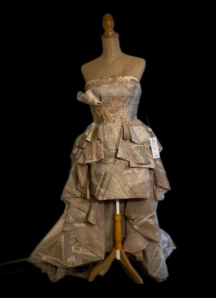 Robe de Gala Dorée Courte et Élégante avec Traine