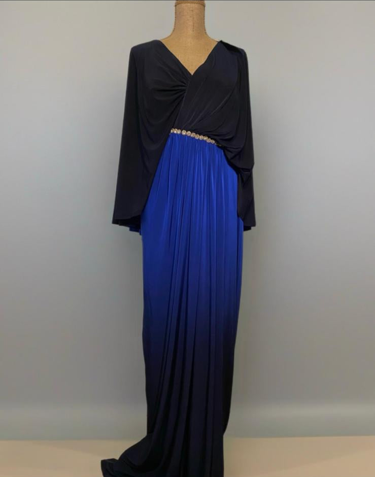 Robe D’Invité de Mariage Élégante  et Romantique Bleu/Noir